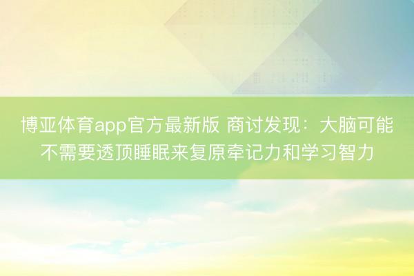 博亚体育app官方最新版 商讨发现:大脑可能不需要透顶睡眠来复原牵记力和学习智力