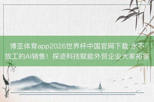 博亚体育app2026世界杯中国官网下载 永不放工的AI销售！探迹科技赋能外贸企业大家拓客